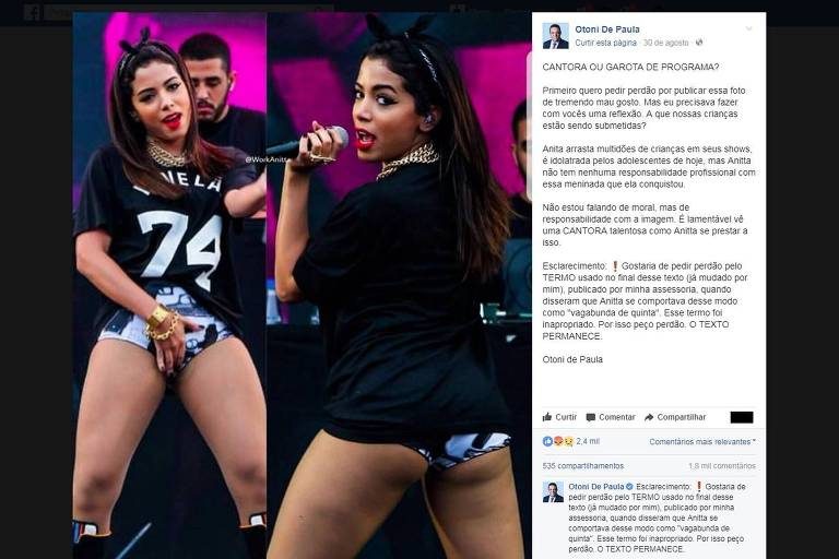 VEREADOR PUBLICA FOTO DE ANITTA E QUESTIONA: ‘CANTORA OU GAROTA DE PROGRAMA?’