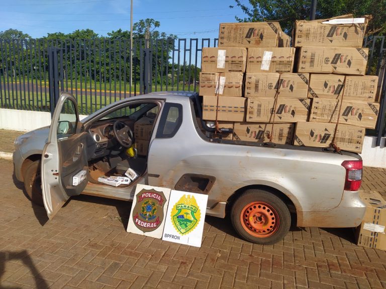 PF e BPFron apreendem pickup carregada com cigarros em Guaíra