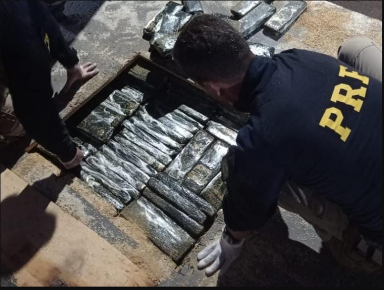 Em duas carretas, pai e filho são presos transportando 491 kg de maconha em Guaíra