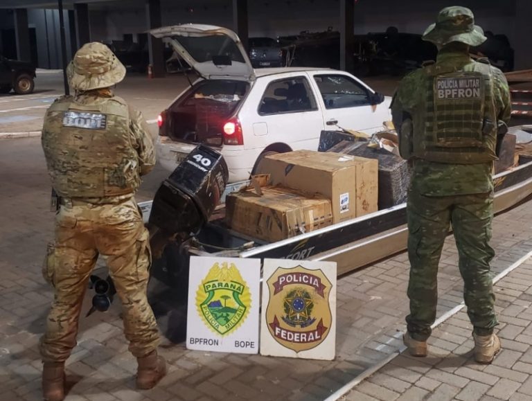 Carro e barco carregado com contrabando são apreendidos em Guaíra