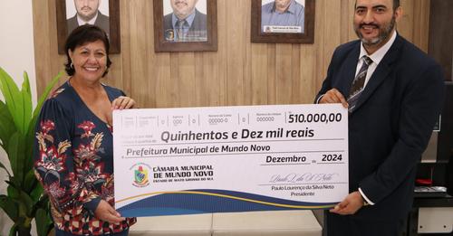 CÂMARA DE MUNDO NOVO DEVOLVE MAIS 510 MIL REAIS À PREFEITURA