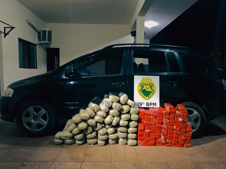 Após perseguição em Guaíra, traficante abandona carro com 119 kg de maconha e foge