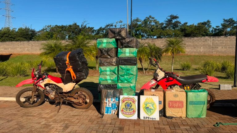 BPFron apreende motos e 1.200 pacotes de cigarros contrabandeados em Guaíra